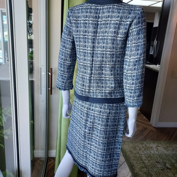 Talbots Petites Cotton/Poly Blend Tapestry 2pc Suit: Navy/Grey/Cream Tweed. NWT. - Picture 2 of 16